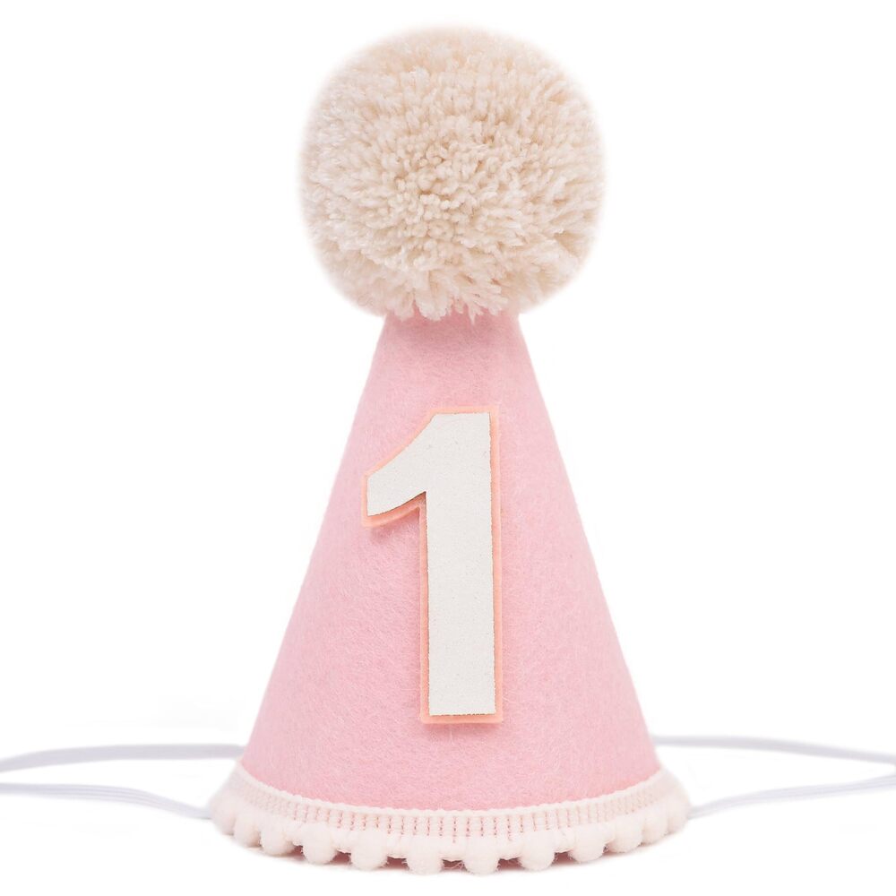 3476 Pink First Birthday Hat for Baby Girls - Pink 1st Cone Hat,Crown